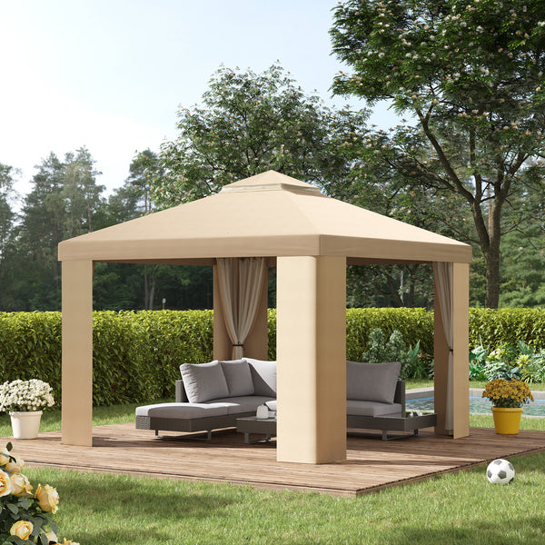 online Gartenpavillon 3x3m mit Moskitonetz aus khakifarbenem Metall