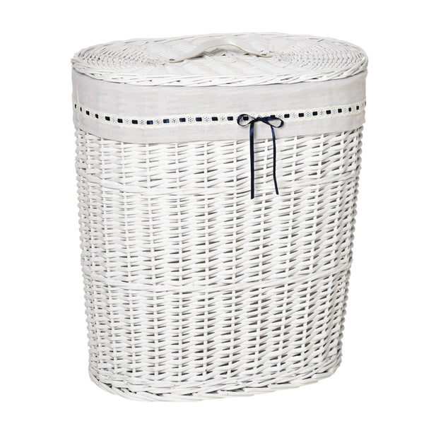 Wäschekorb aus Weidengeflecht 51 x 38 x 57 cm mit Deckel und weißer Innentasche online