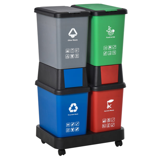 online Abfallbehälter 4 Behälter 50 x 37,5 x 90 cm aus Kunststoff mit mehrfarbigen Rädern