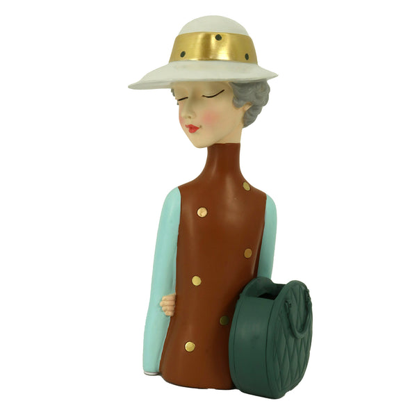 prezzo Frauenfigur aus braunem Harz mit Vasentasche 17x13xh36 cm