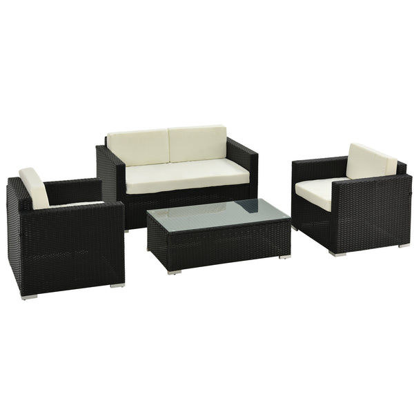 Garden Lounge Set Sofa 2 Sessel und Couchtisch aus Polyethylen-Rattan und cremefarbenem Stahl prezzo