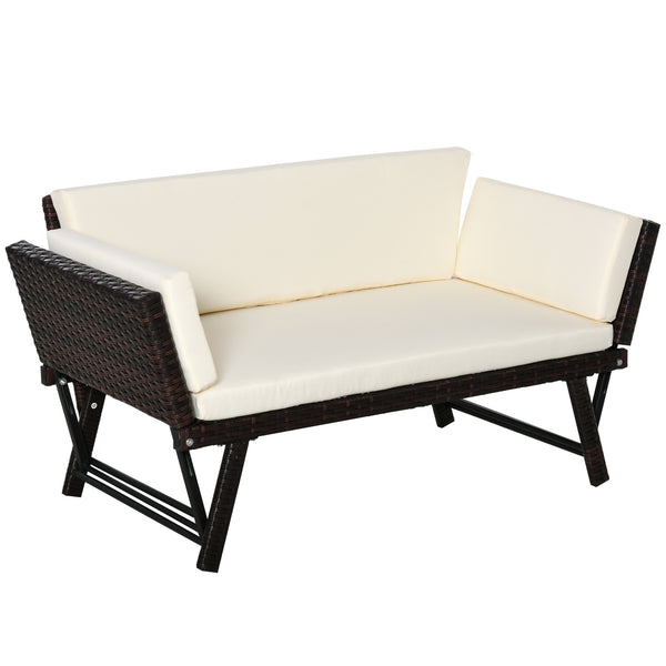 prezzo 2-Sitzer-Gartensofa, umwandelbar in eine Sonnenliege, aus weißem synthetischem Rattan, 129 x 66 x 79 cm