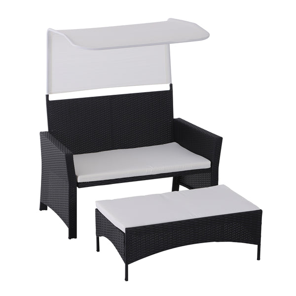 prezzo Garten-Lounge-Set aus synthetischem Rattan-Sofa mit Dach und schwarz-weißem Couchtisch