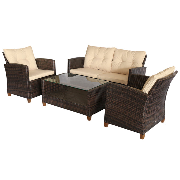Garden Lounge Set Sofa 2 Sessel und Couchtisch aus braunem und beigem Rattan acquista