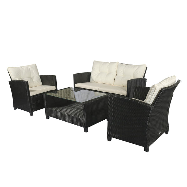 Garden Lounge Set Sofa 2 Sessel und Couchtisch aus schwarzem und cremefarbenem Rattan prezzo