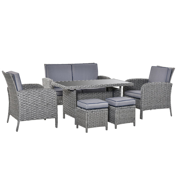 Gartengarnitur Sofa 2 Sessel 2 Hocker und Tisch aus grauem Rattan acquista
