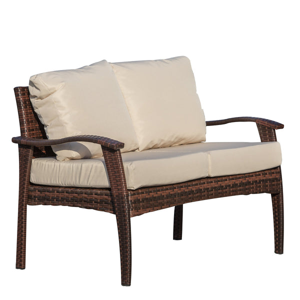 2-Sitzer-Gartensofa 120 x 63 x 77 cm aus Rattan mit braunen und khakifarbenen Kissen prezzo