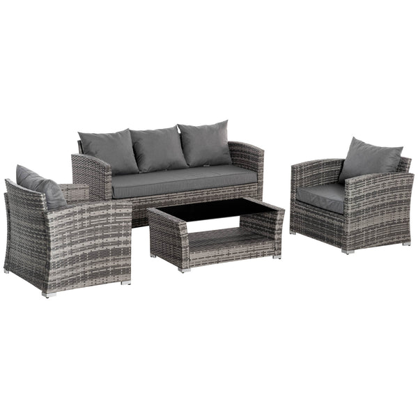 sconto Garden Lounge Set Sofa 2 Sessel und Couchtisch aus grauem Polyethylen-Rattan