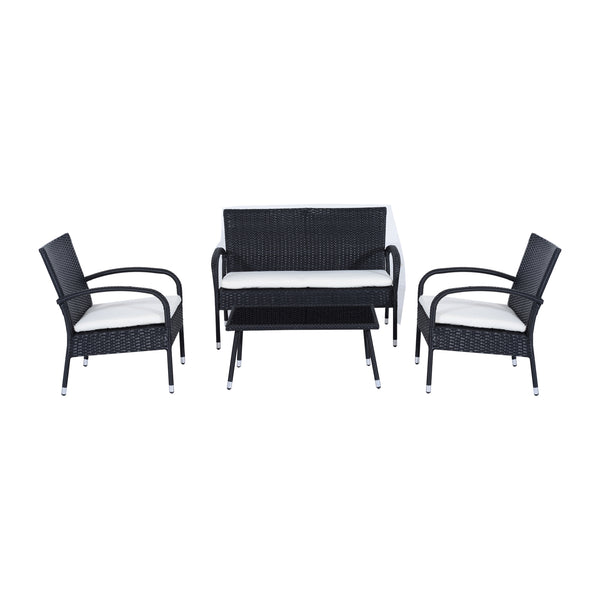 Garten-Lounge-Set aus synthetischem Rattan, Sofa, 2 Sesseln und schwarzem Couchtisch prezzo