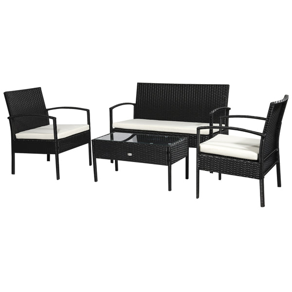 Garten-Lounge-Set aus synthetischem Rattan, Couchtisch, 2 Sesseln und Sofa mit schwarzen Kissen sconto
