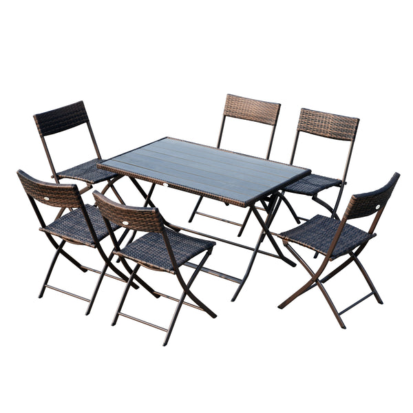 sconto Set aus Tisch und 6 klappbaren Gartenstühlen aus Stahl und braunem Holz