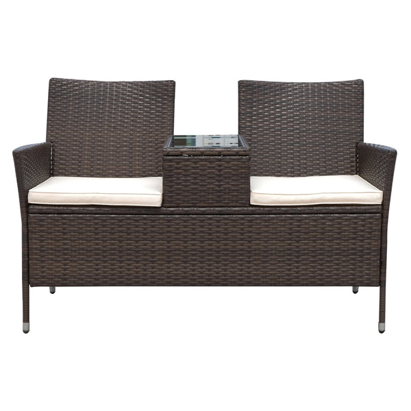 online Garden Lounge Set 2-Sitzer-Sofa Couchtisch und Kissen aus braunem Synthetik-Rattan 63 x 133 x 84 cm