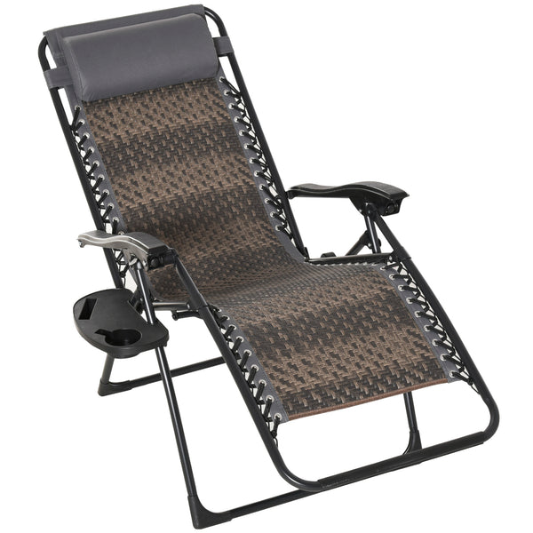 online Zero Gravity Reclining Folding Liegestuhl mit Tablett aus Rattan und grauem Stahl