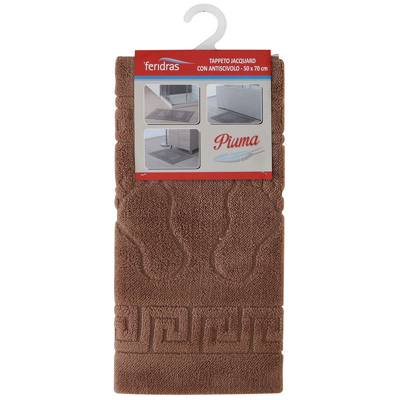 Tappeto Bagno 50x70 cm con Antiscivolo Marrone Feridras Piuma-1