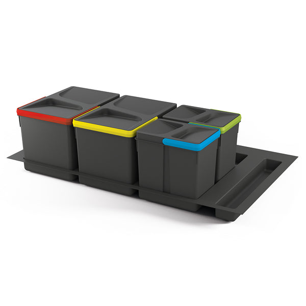 online Abfallbehälter differenziert 4 Behälter für Schubladen 90 x 21,6 cm mit Basis Emuca Anthrazitgrau