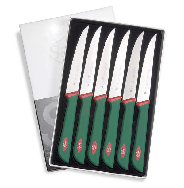 6-teiliges Steakmesser-Set, Klinge 6 cm, Sanelli Premana, grün/rot, rutschfester Griff sconto