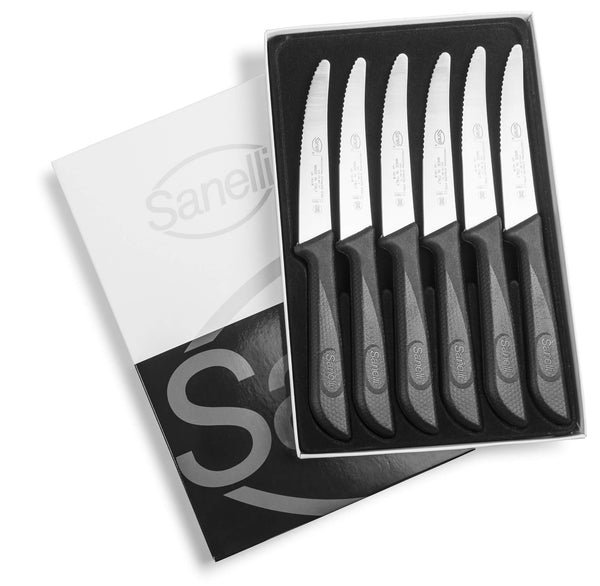 Tafelmesser-Set 6-teilig, Klinge 11 cm, Sanelli-Haut, schwarz, rutschfester Griff sconto