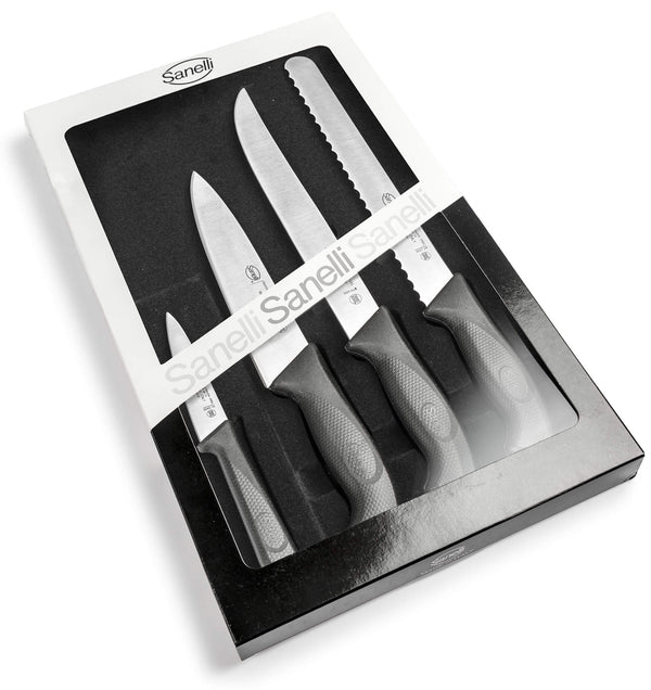 4-teiliges Mehrzweck-Messerset mit rutschfestem Griff in Sanelli Skin Black acquista