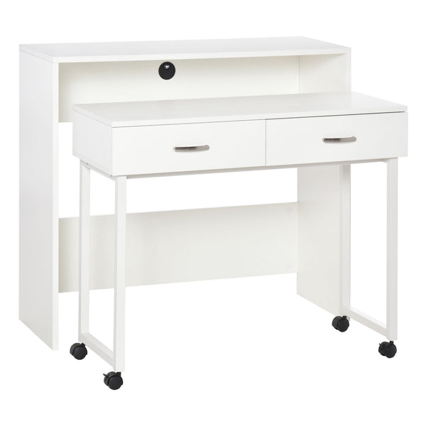 prezzo Schreibtisch mit Schubladen und Rollen 100 x 36 x 88 cm aus Metall und weißem MDF