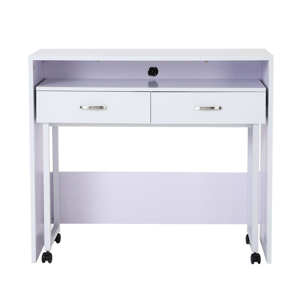 acquista PC-Tisch Schreibtisch mit zwei Regalen mit Rollen aus weißem MDF-Holz 100 x 36 x 88 cm