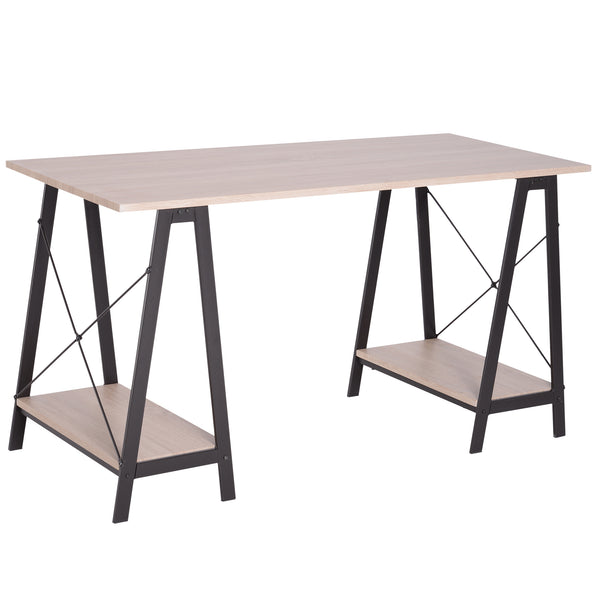sconto Industrieller Schreibtisch aus Metall und MDF-Holz Holz und schwarze Regale 140x60x75 cm
