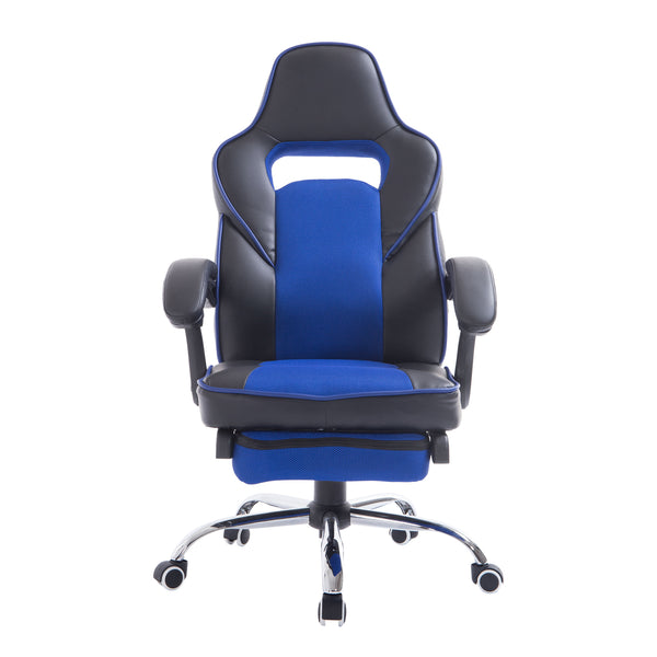 online Ergonomischer verstellbarer Gaming-Stuhl aus Kunstleder mit schwarzer und blauer Beinstütze
