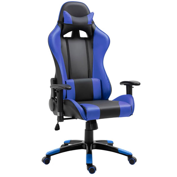 Kunstleder-Gaming-Stuhl mit Lordosenstütze und Nacken Schwarz und Blau sconto