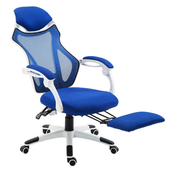 Ergonomischer drehbarer und neigbarer Gaming-Stuhl mit Fußstütze Blau acquista