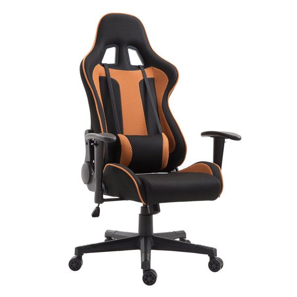 Gaming-Stuhl mit verstellbaren Schwenkrädern in schwarzem und orangefarbenem Stoff prezzo