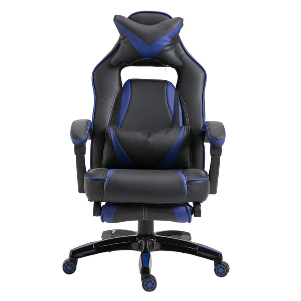 acquista Gaming-Stuhl mit Rädern aus blauem und schwarzem Kunstleder