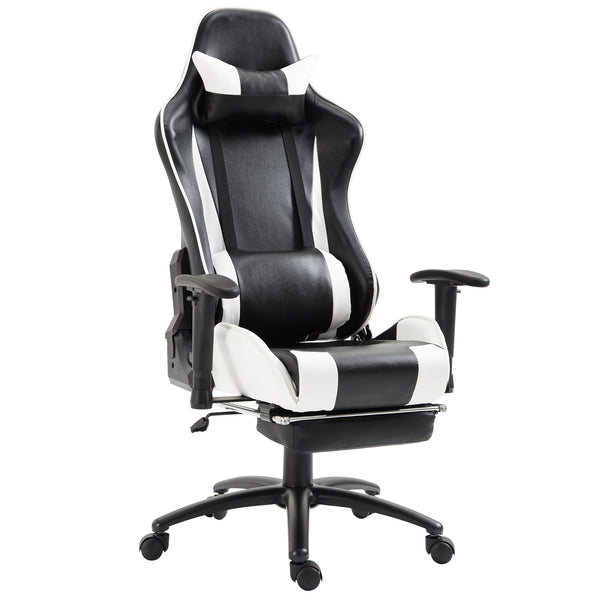online Ergonomischer Gaming-Stuhl aus Kunstleder mit Liegefunktion und Beinstütze in Schwarz und Weiß