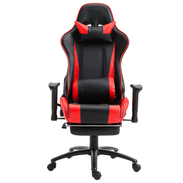 Ergonomischer, verstellbarer Gaming-Stuhl aus Kunstleder mit schwarzer und roter Beinstütze sconto