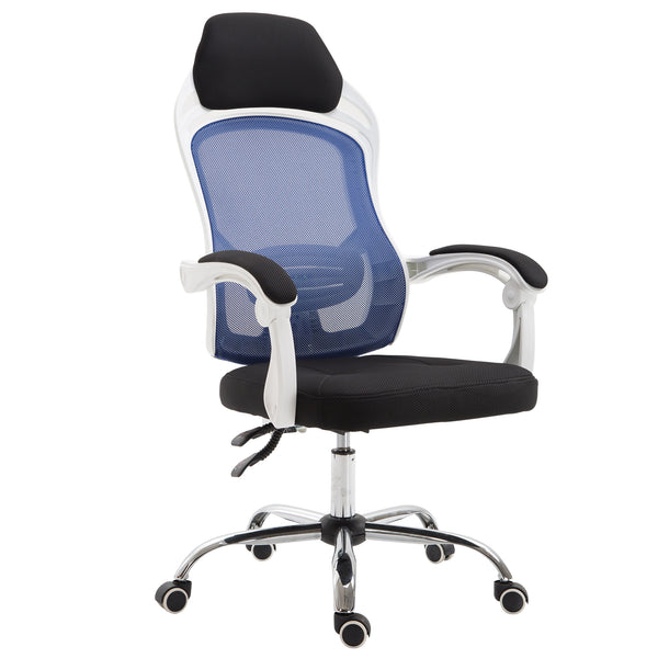 sconto Mesh-Bürostuhl mit verstellbarer Rückenlehne in Blau und Weiß