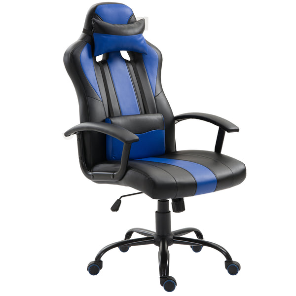 sconto Höhenverstellbarer ergonomischer Gaming-Stuhl aus Kunstleder mit Kissen in Schwarz und Blau