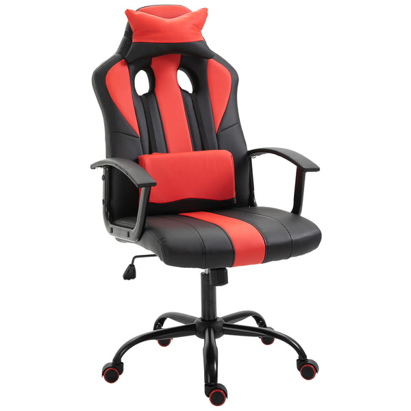 acquista Höhenverstellbarer ergonomischer Gaming-Stuhl aus Kunstleder mit Kissen in Schwarz und Rot