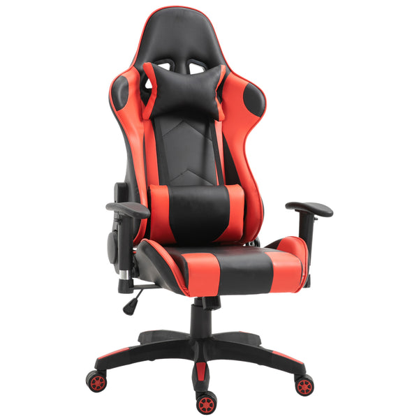 Höhenverstellbarer ergonomischer Gaming-Stuhl aus Kunstleder mit Kissen in Schwarz und Rot prezzo