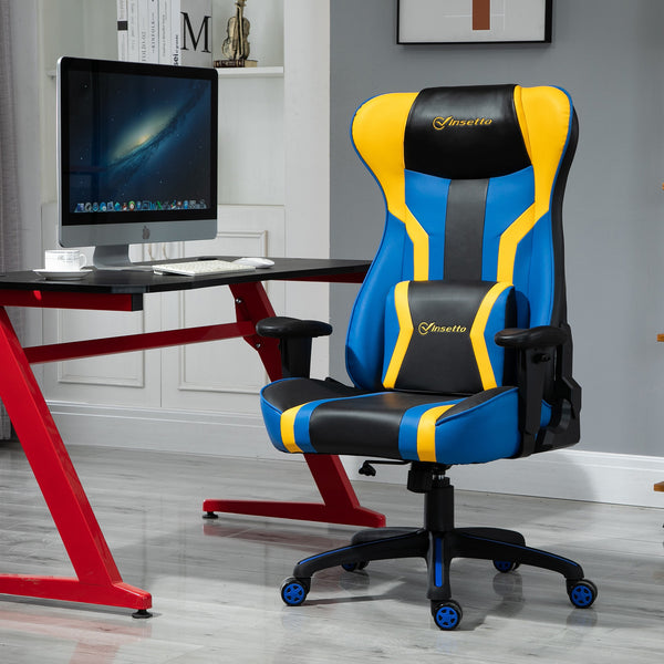prezzo Ergonomischer Gaming-Stuhl 74x63x118,5- cm Schwarz Blau und Gelb