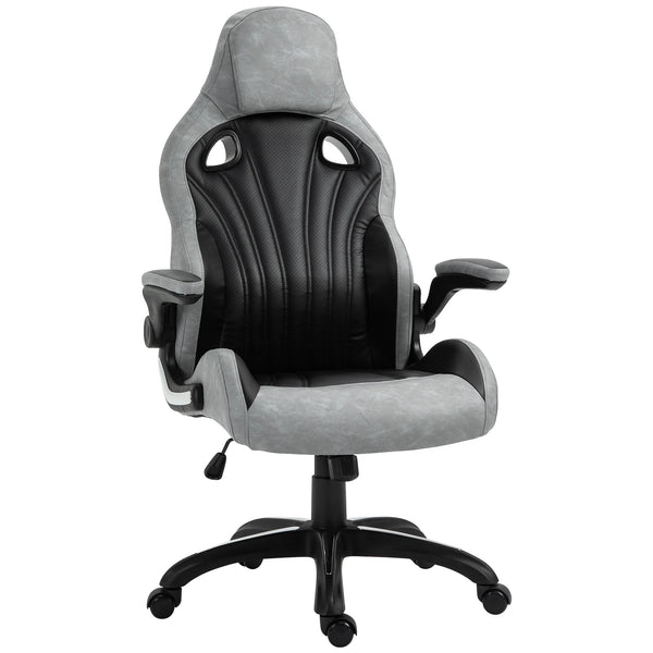 online Drehbarer Gaming-Stuhl mit Liegefunktion aus schwarzem und grauem Kunstleder