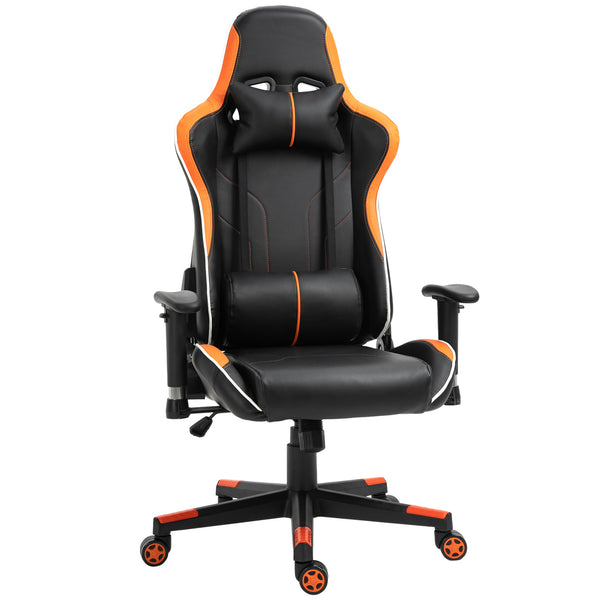 sconto Ergonomischer Gaming-Stuhl 72x54x126-136 cm in schwarzem und orangefarbenem PVC