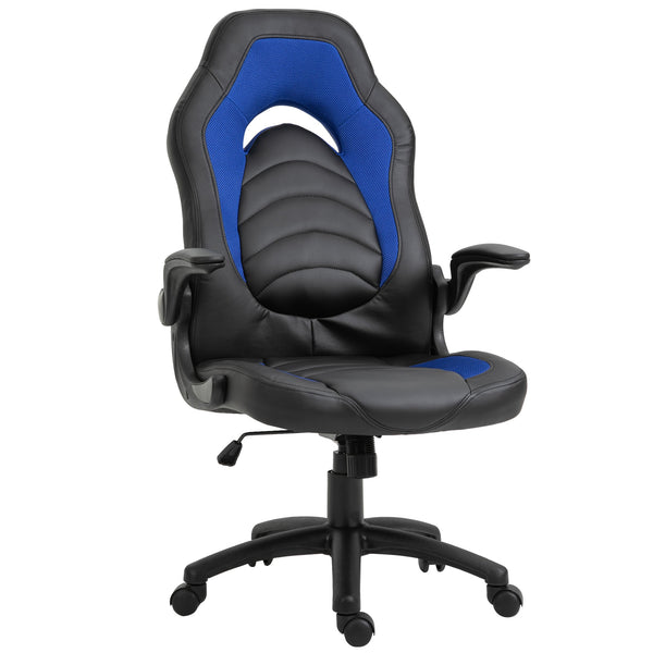 sconto Ergonomischer Gaming-Stuhl 66,5 x 51 x 115-125 cm in schwarzem und blauem Kunstleder