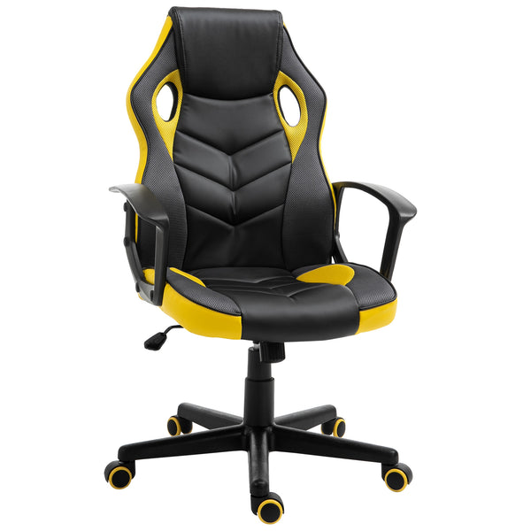 Drehbarer Gaming-Stuhl in schwarzem und gelbem Kunstleder online