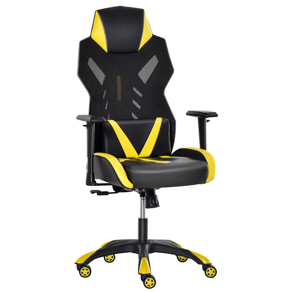 Ergonomischer Gaming-Stuhl aus schwarzem und gelbem Kunstleder und Mesh acquista