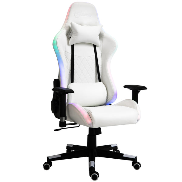 Ergonomischer Gaming-Stuhl mit LED-Leuchten in weißem Kunstleder acquista