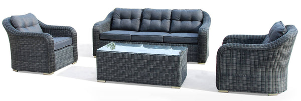 Garten-Lounge-Set aus Polyrattan-Sofa, 2 Sesseln und grauem Couchtisch von Bauer Formentera online