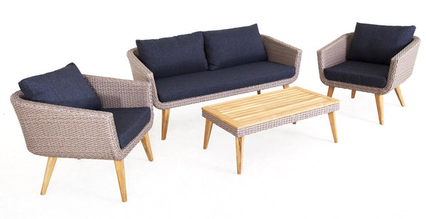 acquista Garten-Lounge-Set aus Polyrattan-Sofa, 2 Sesseln und Bauer Chelsea Beige Couchtisch