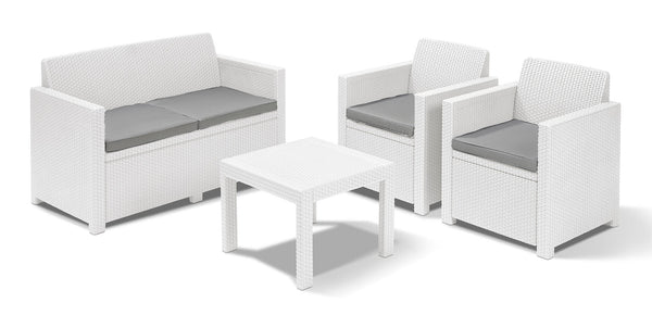 acquista Garten-Lounge-Set aus Kunstharz, Sofa, 2 Sessel und Bauer Alabama White Couchtisch