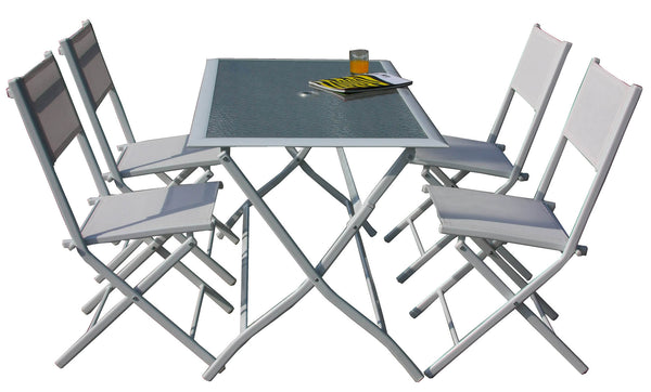 Bauer Astro Weißer Stahltisch und 4 klappbare Gartenstühle im Set online