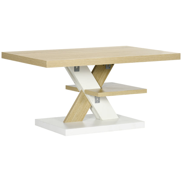 Tavolino da Caffè  90x60x45 cm con Ripiano Centrale in Legno Bianco e Legno online