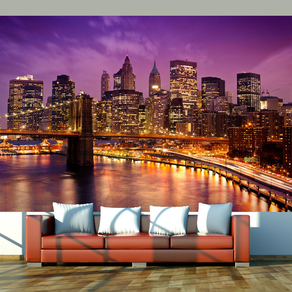 acquista Fototapete – Manhattan und die Brooklyn Bridge bei Nacht 450 x 270 cm Erroi