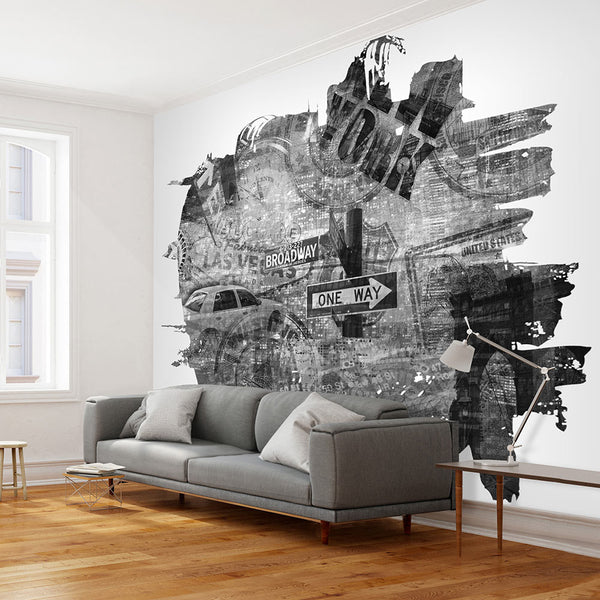 online Fototapete - Schwarz-weiße New York Collage Tapete Erroi